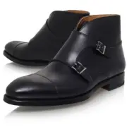 Handmade Men's Double Monk Strap Black Leather Chukka Boots Formal Casual Shoes