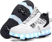 [HHSTS] Roller Skate Shoes for Kids Upgraded 16 LED Model 4-Wheels Light up Boys Girls High Top Fashion Sneakers for Child Christmas Birthday New Year Gifts