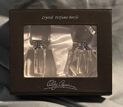 Beautiful Set of 2 Oleg Cassini 3" Crystal Perfume Bottles NIB