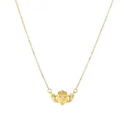 14k Yellow Gold Polished Claddagh Center Charm On Chain Necklace, 17"