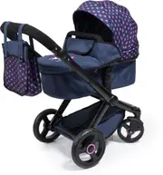 Xeo Compact Doll Pram - Dark Blue With Pink Heart Print
