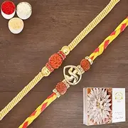 Ghasitaram Gifts Rakhi for Brother Rakhis Online - Set of 2 RM605 and R50016 Premium Rakhis with 400 GMS of Kaju katli