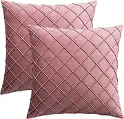 Set of 2 Luxton Pleated Velvet Cushion Covers Dusty Pink Home Decor Checked Pattern Cushion Covers for Lounge Sofa Couch Bedding Decoration (43x43cm, Dusty Pink)