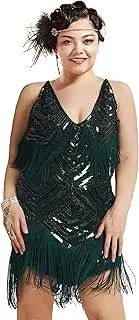 BABEYOND Women's 1920s Plus Flapper Dress Plus Size V Neck Slip Dress Roaring 20s Dress for Party