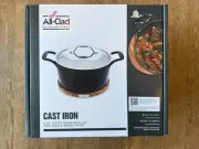 6 Qt All-Clad Cast Iron Enameled Dutch Oven with Acacia Wood Trivet