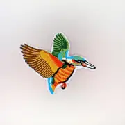 Kingfisher Flying Patch — Iron On Badge Embroidered Motif — Bird Animal Colours