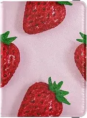 [Amooorous] Red Strawberry Leather decorative Passport Holder Covers Case Vaccine Case Protector Cover Passport Holder Combo with Vaccine Card Slot Ultra Slim, Red strawberry, 1 size