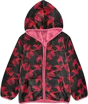 [GuoChe] Sherpa Fleece Girls Happy Halloween Red Skulls Black Toddler Girl Clothing Peach Toddler Fleece Zip Up 3-10T