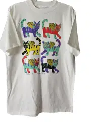Vtg. Joe McAlister Flying Cats Muscle Beach Colorful T-Shirt Single Stitch L NEW