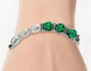 Handmade Bracelet Cultured Freshwater Pearls Emerald Czech Crystals Rhinestones