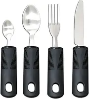 Set of 4 NUZAMAS Adaptive Cutterly with Stainless Steel Fork Teaspoon Tablespoon and Knife for Tremors Adults Elderly Arthritis and Parkinsons Black