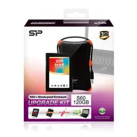 Silicon Power SSD懶人升級套裝組：S60/120GB超薄SSD, A30硬碟抗震外接殼, 系統複製軟體 SP120GBSS3S60S27