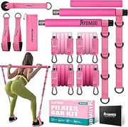 Pilates Equipment, Pilates Bar Kit with Resistance Bands for Women, Home Workout Equipment for Legs, Hip, Waist, Arm, Squats Exercise Equipment for Home Workouts, Adjustable 3-Section Pilates Bar Kit