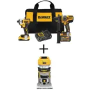 DEWALT Hammer-Drill + Impact-Driver Kit 20V MAX Li-Ion Cordless + Compact Router