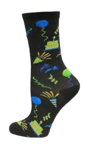 Hot Sox Kid's Celebration Crew Socks 1 Pair, Black, Kid's Shoe Size 4-10