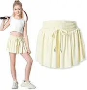 [Eleven's Kingdom] 2-in-1 Butterfly Shorts Girls Flowy Shorts, Kids Girls Athletic Shorts with Spandex Liner and Side Pocket for Fitness