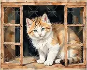 TAOPAOLAB Animals Paint by Numbers Kit for Adults - DIY Orange Tabby Cat at The Window Painting on Canvas 16x20 Inches, Acrylic Paint Set, Suitable for Beginners, Art for Home Decoration or Gifts