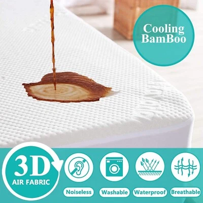 Cooling Bamboo Mattress Protector Waterproof Quilted Pad Cover Queen King Size