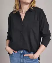 $ 138 Splendid Women's Roll Tab Blouse Black Rayon Pockets Size L New