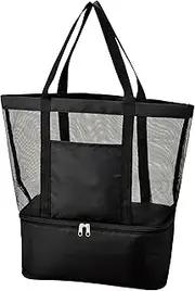 リマーク(Remark) Tote Bag, Lunch Tote, Convenient, Stylish, Vertical, 2-Layer Construction, Top/See-Through Mesh, Bottom/Cooler Bag, Black