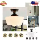 Dimmable Black Schoolhouse Light Fixture - 12" Milk Glass Flush Mount Ceiling