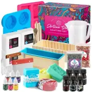 Soap Making Kit with Melt and Pour Base, Cutting Box, Molds, Fragrances - for