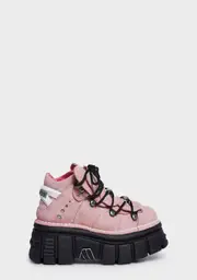 [New Rock] Pink Leather M-106-C128 Ankle Boots