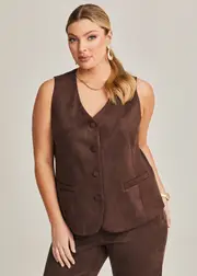 [Taking Shape] Taking Shape Mix It Up Media Vest Size 10 in Truffle - Plus Size Women's Clothing Truffle