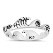 Ocean wave sterling silver toe ring