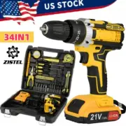 21V Electric Drill Cordless Fast Screwdriver Set 34IN1 Power Tool w/ 1Battery US