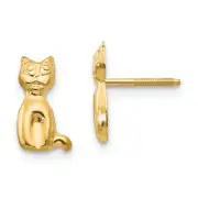 14K Yellow Gold Cat Kitten Stud Earrings Screw Backs Madi K Children's Jewelry