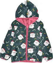 [GuoChe] Girls Sherpa Lined Christmas Santa Claus Candy Cane Holly Dark Green Toddler Girl Fall Jacket pink Zip Up Jacket 3T