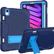 Cavor for iPad Mini 6 2021 Case 6th Generation 8.3 inch A2567 A2568 A2569 3 in 1 Heavy Duty Rugged Shockproof Drop Protective Cover with Built-in Kickstand, Anti-Slip Back Cover (Navy Blue+Blue)