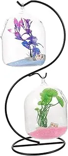 PENIKOKO 1 Set Hanging Glass Fish Tank Stylish Desktop Betta Fish Bowl Unique Mini Aquarium with Thickened Glass and Stable Stand for Home Office as Present Random Color