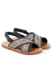 [Dolce & Gabbana Kids] Dolce & Gabbana Kids Logo leather-trimmed canvas sandals UK 10 beige