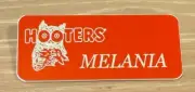 *NEW* MELANIA HOOTERS Girl Uniform Collectible Pin Badge Orange/White NAME TAG