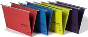 Rexel Foolscap Suspension Files with Tabs and Inserts for Filing Cabinets, 15 mm V-Base, 100 Percent Recycled Manilla, Assorted Colours, Multifile Plus, Pack of 10, 92807