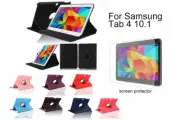 For Samsung Galaxy Tab 4 10.1" Screen Protector/ Black PU Leather Case Cover