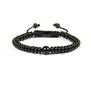 Shiny Black Agate Flat Beaded Unisex Adjustable Bracelet
