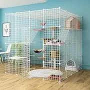 DIY Cat Outdoor Enclosure Cat Cage Playpen Cat Enclosure Cat Cage Accessories Dog Cages Easy to Clean - Large Exercise Place Ideal for 1-4 Cats(147x147x146cm)