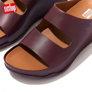 【FitFlop】SHUV TWO-BAR LEATHER SLIDES 簡約造型全皮革雙帶涼鞋-女(梅紅色)