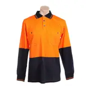 WS WORKWEAR Men's Hi-Vis Button-Up Long Sleeves Polo Shirt - Orange & Navy