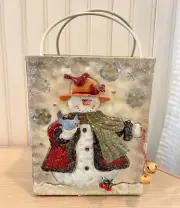 Tin Luminary Tea Light Candle Bag With 3D Snowman Motif And Back Door