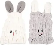 2 pcs Rabbit Ear Hair Towel Wrap Cap Soft Fleece Absorbent Hair Drying Hat for Fast Drying Towel Wrap for Home Travel Daily Use
