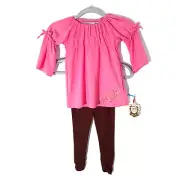 Y2K RED Marc Ecko Outfit 18 Month Boho Bell Sleeve Embroidery Top Brown Leggings
