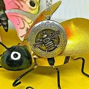 Brass Bumble Bee Charm Silver Engraved Locket Necklace Birthday Photo Keepsake