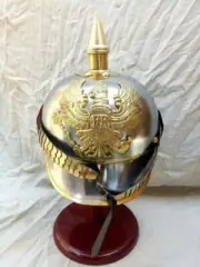 WW1 FR German Prussian PICKELHAUBE Helmet Silver Finish With Wooden Stand