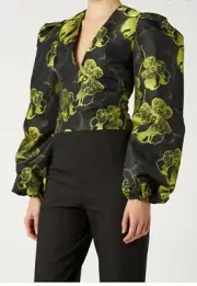 Scanlan & Theodore Designer Floral Taffeta Lemon Top Size 10 BNWT RRP$800