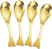 HIAKDOFT 4Pcs Fish Shaped Metal Spoons Set Portable Kitchen Spoons for Cooking Daily Dinner and Dessert Use Safe Lightweight Design for Porridge Soup