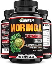 Organic Moringa Leaf Powder Capsules 8650mg - Plus Ashwagandha, Maca, Turmeric - Immune Support - 3 Months Supply - 90 Count
